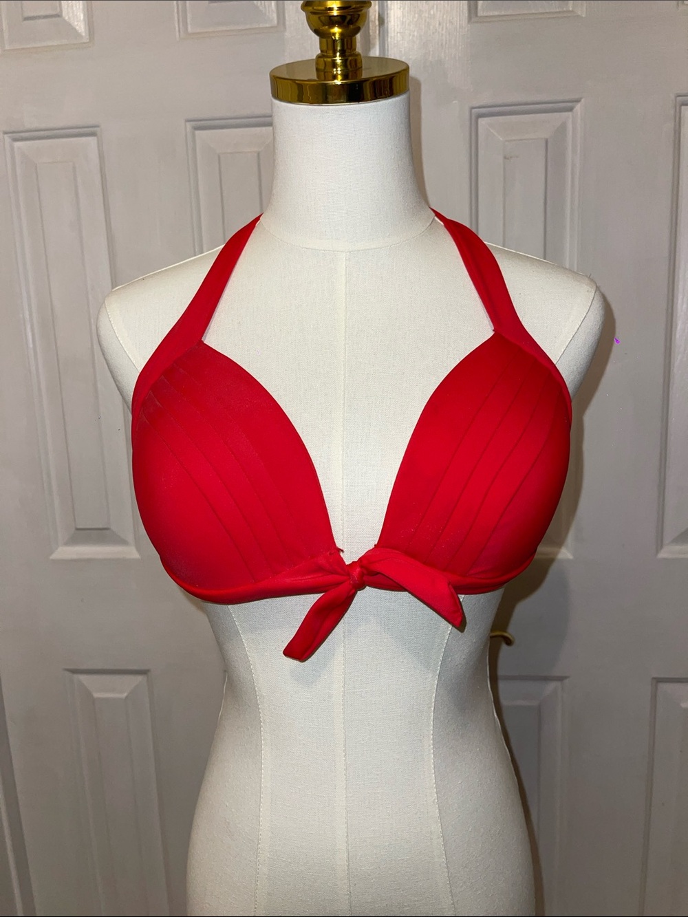Red Halter Tie-Front One-Piece Swimsuit with Supportive Cups